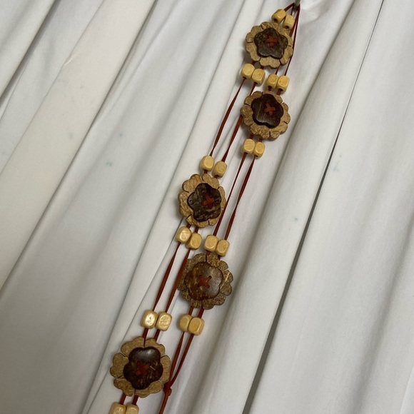 Fun Boho 72” Long Belt,Necklace,Wall Decor- Woden Flowers&Beads-Strung w/Leather - Picture 10 of 16